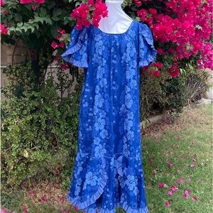 Princess Kaiulani Hawaiian Muumuu Royal Blue Maxi Dress Women’s 16 Vintage